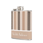 Sophisticated Brown Chevron Stripes met naam Heupfles (Links)