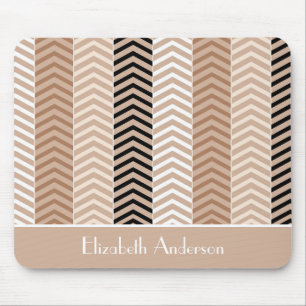 Sophisticated Brown Chevron Stripes met naam Muismat