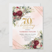 Sophisticated Burgundy Floral Boho 70th Invitation (Devant)