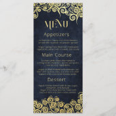 Sophisticated Chic Navy Blue & Gouden Wervelingen Menu (Voorkant)