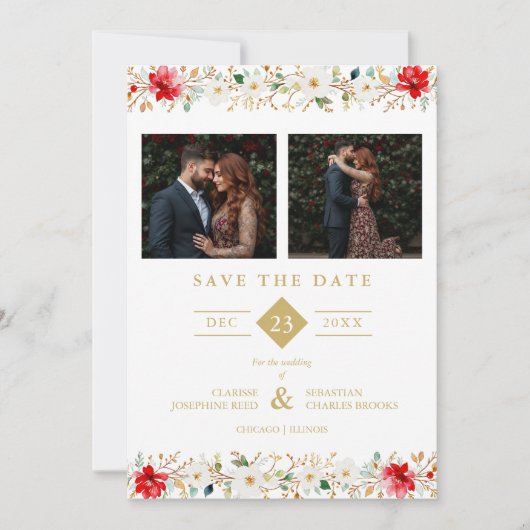 Sophisticated Classic Christmas Garland Wedding Save The Date (Voorkant)