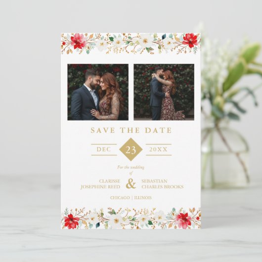 Sophisticated Classic Christmas Garland Wedding Save The Date (Staand voorkant)