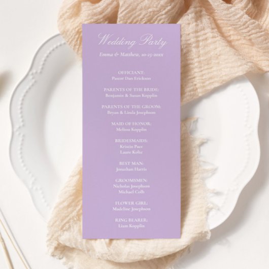 Sophisticated Classic Script Lavender Wedding Programma