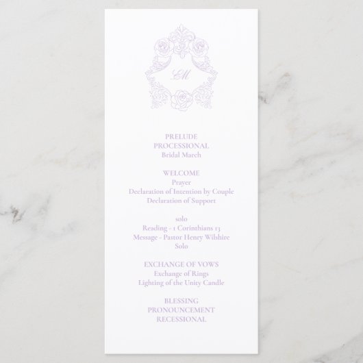 Sophisticated Classic Script Lavender Wedding Programma (Voorkant)