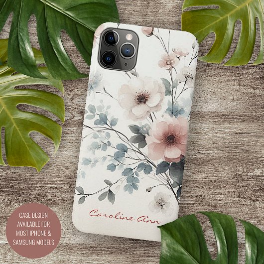 Sophisticated Classy Delicate Waterverf Flowers iPhone Hoesje