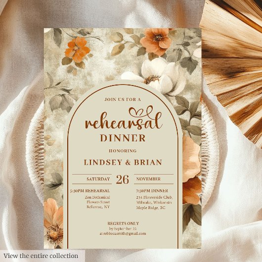 Sophisticated Copper Ivory Sage Floral Rehearsal   Kaart