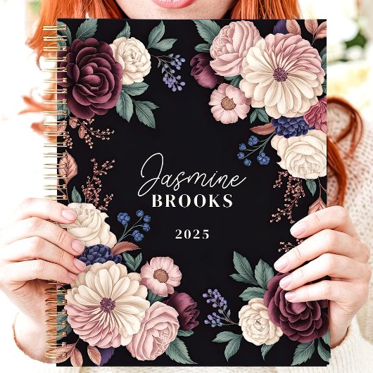 Sophisticated Dark Floral Aangepaste naam Planner