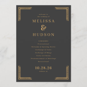 Sophisticated Dark Gray Gouden Trouwceremonie Programma