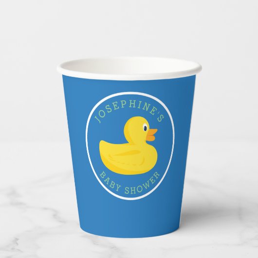 Sophisticated Duck Baby shower Blauw Custom Kleur Papieren Bekers (Achterkant)