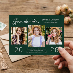 Sophisticated Emerald 3 Photo Collage Afstuderen Aankondiging