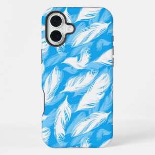 Sophisticated Feather Design On A Bright Blue iPhone 16 Plus Hoesje