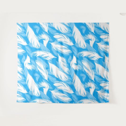 Sophisticated Feather Design On A Bright Blue Wandkleed (Voorkant (horizontaal))