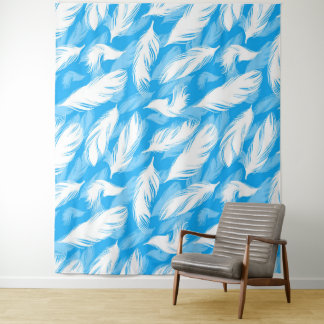 Sophisticated Feather Design On A Bright Blue Wandkleed