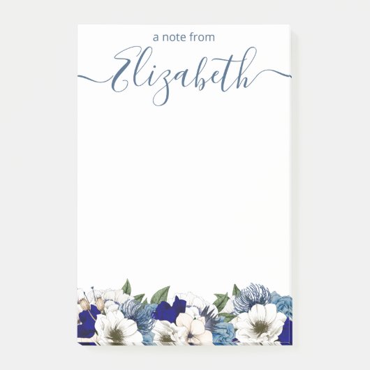 Sophisticated Floral Custom Navy Dusty Blue Post-it® Notes (Voorkant)