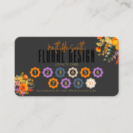 Sophisticated Floral Design Black Orange Loyalty Visitekaartje