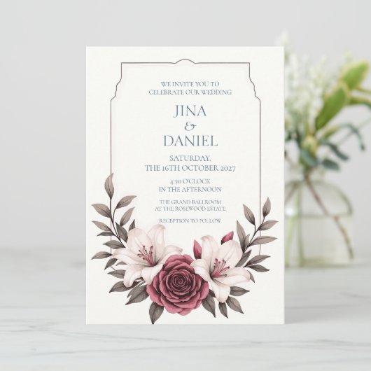 Sophisticated Floral Micro-Wedding Suite Kaart (Staand voorkant)