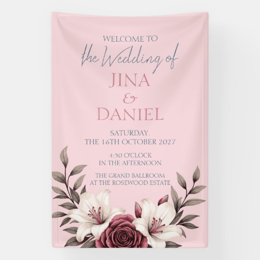 Sophisticated Floral Micro-Wedding Suite (Roze) Spandoek (Verticaal)