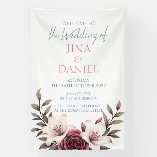 Sophisticated Floral Micro-Wedding Suite (wit) Spandoek (Verticaal)