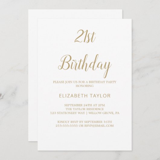 Sophisticated Gold Calligraphy 21e verjaardag Kaart (Voorkant / Achterkant)