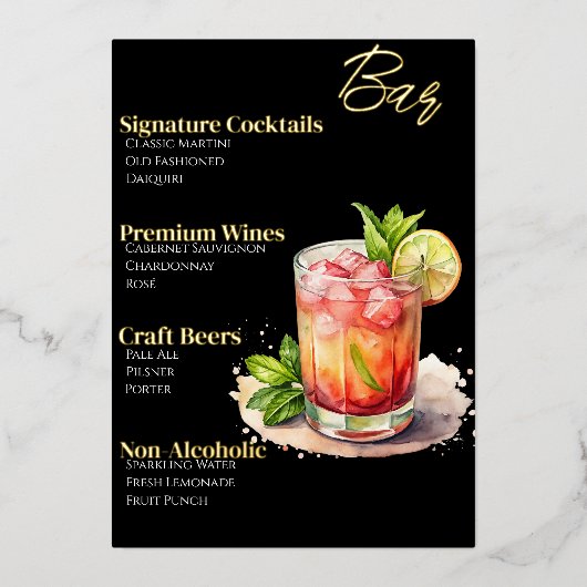 Sophisticated Gold-Foiled Cocktail Menu (Voorkant)