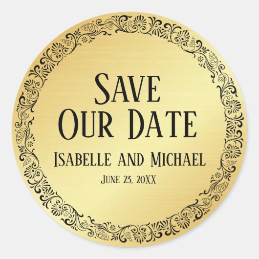 Sophisticated Gold Save Our Date Envelope Seal Ronde Sticker (Voorkant)