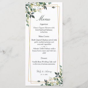 Sophisticated groene gedrukte gouden diner menu