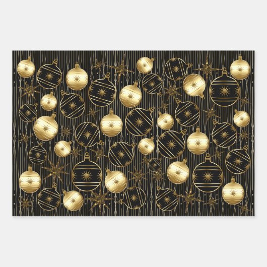 Sophisticated Kerstmis in Goud, Zwart en Grijs Inpakpapier Vel (Voorkant)