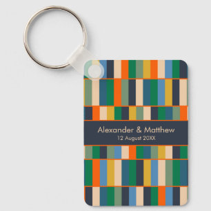 Sophisticated kleurrijke retro geo gepersonaliseer sleutelhanger