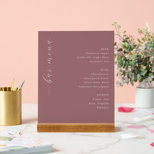Sophisticated Maroon Minimalist Bar Menu (Mariage)