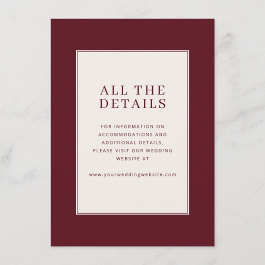 Sophisticated Maroon Minimalist Card Informatiekaartje (Voorkant)
