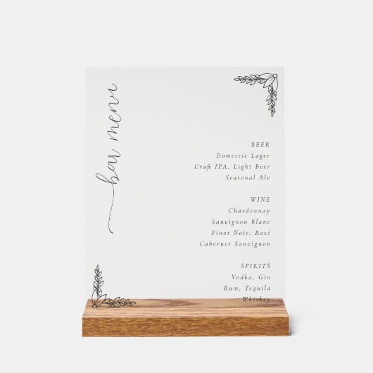Sophisticated Minimalist Bar Menu (Recto)