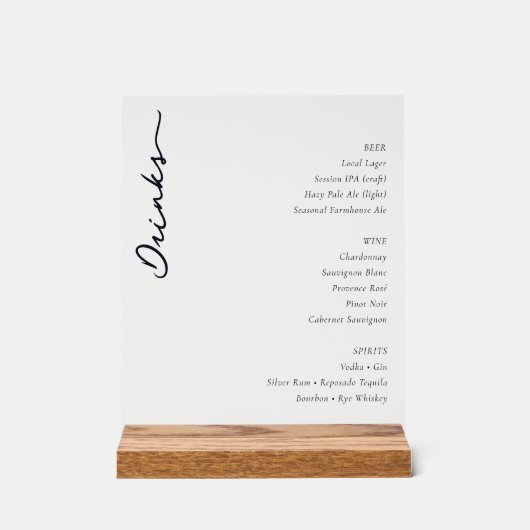 Sophisticated Minimalist Beverage Menu (Recto)