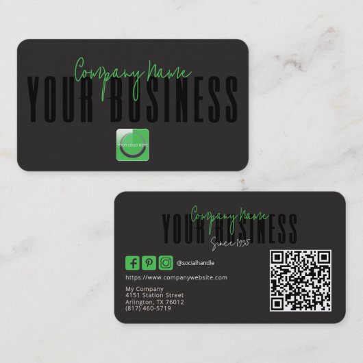 Sophisticated Modern Black Green Logo Generic  Visitekaartje (Voorkant / Achterkant)