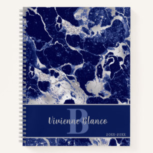 Sophisticated Navy Blauw Marmer Zilveren Agaat Notitieboek