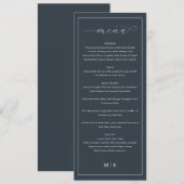 Sophisticated Navy Blue Elegant Wedding Menu (Devant / Derrière)