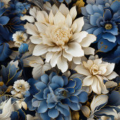 Sophisticated Navy Blue Ivory Gold Flowers