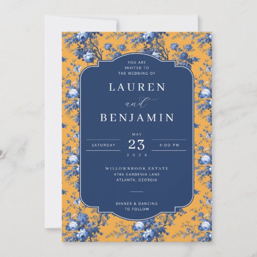 Sophisticated Navy Floral Wedding Invitation (Devant)