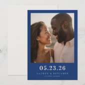 Sophisticated Navy Minimalist Photo Save The Date (Voorkant / Achterkant)
