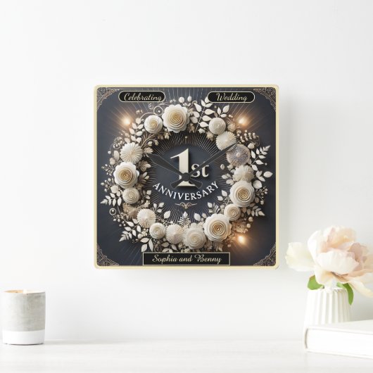 Sophisticated Paper Wreath voor Liefde Vierkante Klok (Huis)