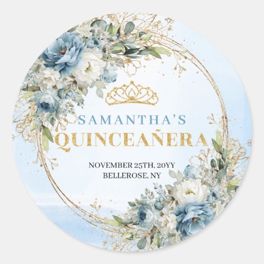 Sophisticated Pastel Blue Gold Eucalyptus Sticker (Devant)