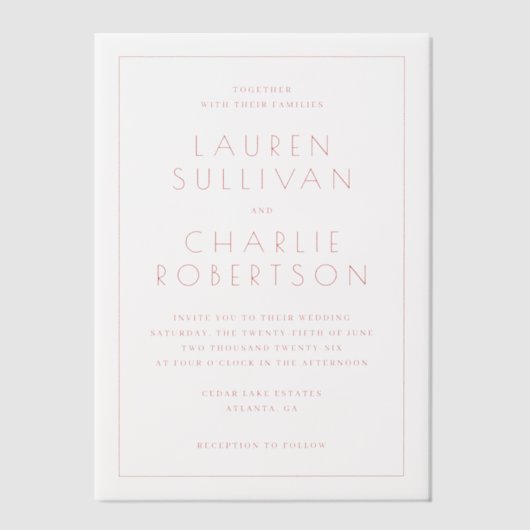 Sophisticated Pink Minimalist Wedding Invitation (Recto)