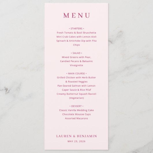 Sophisticated Pink Serif Wedding Menu (Devant)