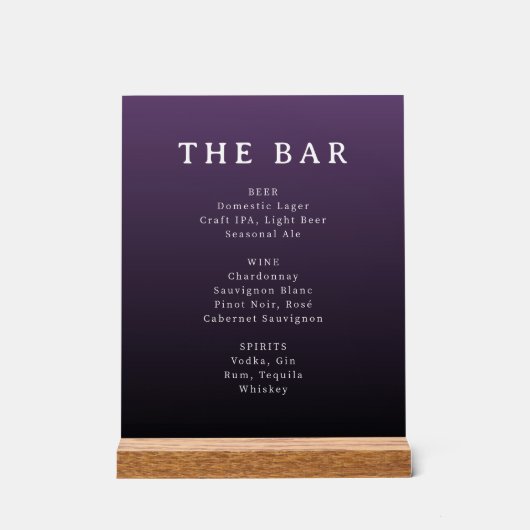 Sophisticated Purple Gradient Bar Menu Acryl Bord (Voorkant)