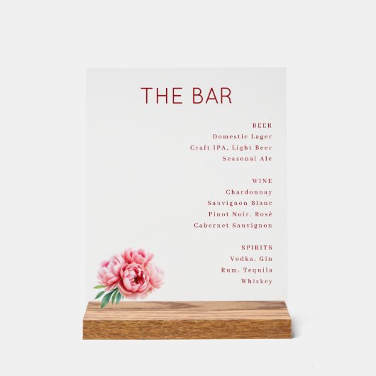 Sophisticated Red Floral Bar Menu (Recto)