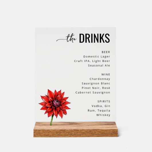 Sophisticated Red Floral Beverage Menu (Recto)