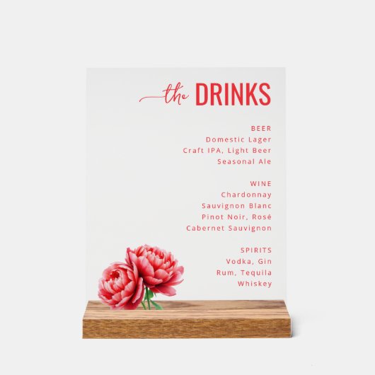 Sophisticated Red Floral Beverage Menu (Recto)