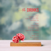 Sophisticated Red Floral Beverage Menu Acryl Bord (Neutraal)