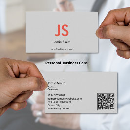 Sophisticated Rode Initialen QR-code Zwart & Grijs Visitekaartje