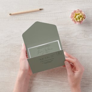 Sophisticated Sage & Zilveren bruiloft All In One Uitnodiging