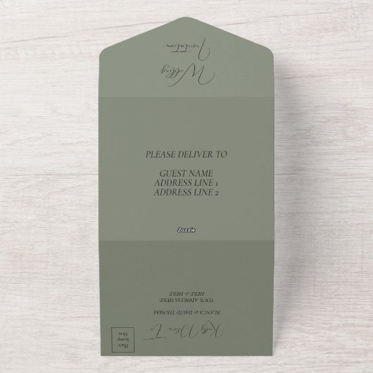 Sophisticated Sage & Zilveren bruiloft All In One Uitnodiging (Buitenkant)